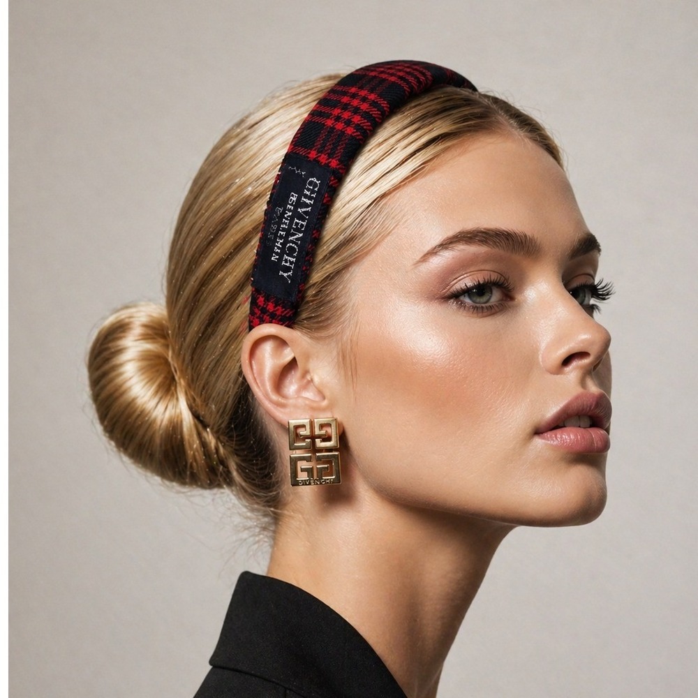 Givenchy Gentlemen Paris Upcycled‎ Men's Tie Vintage Red Black Plaid Headband